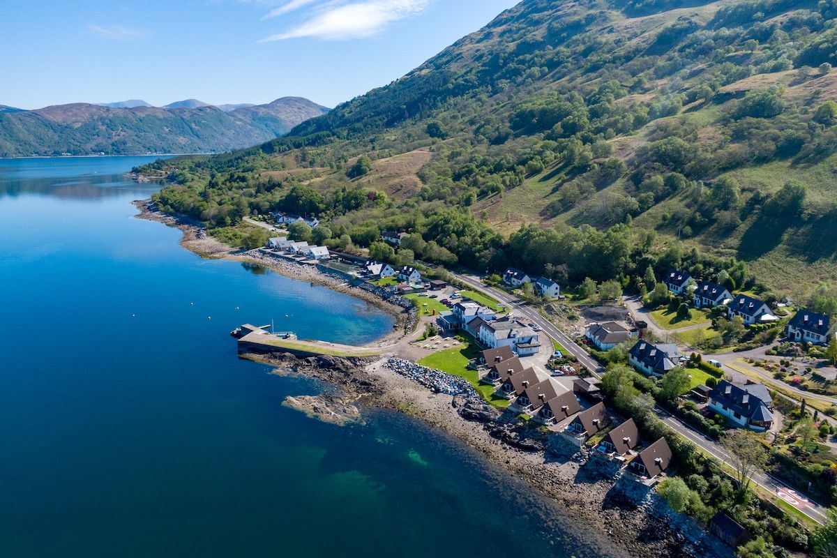 Kentallen pier and the village from the air