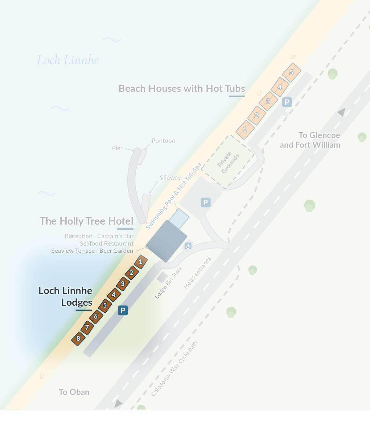 Map of Kentallen Pier with the Loch Linnhe Lodges highlighted